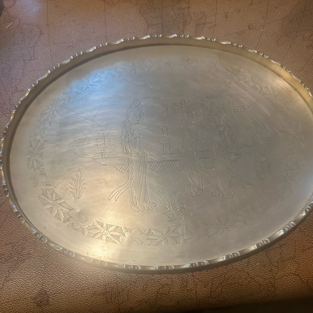 Solid Brass engraved Oval Tray